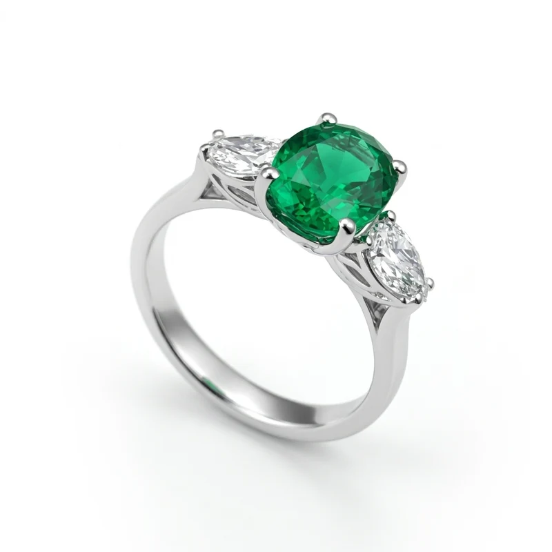 Golay anello smeraldo ovale 9x7 e gocce laterali ACL452DSM97-24155110014