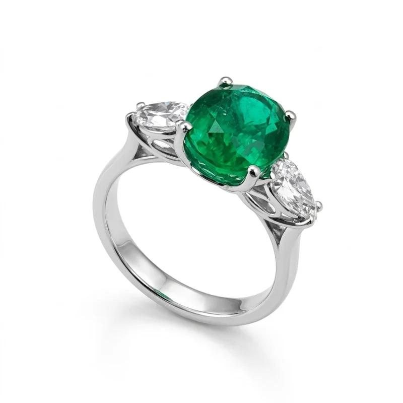 Golay anello smeraldo ovale 10x8 e gocce laterali ACL452DSM108-24155110015