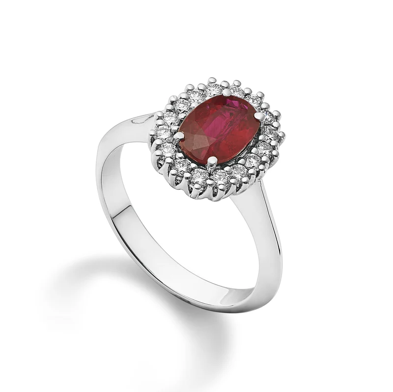 Golay anello con rubino ovale 8x6 e diamanti a contorno ACL121DIRU68-22343110039