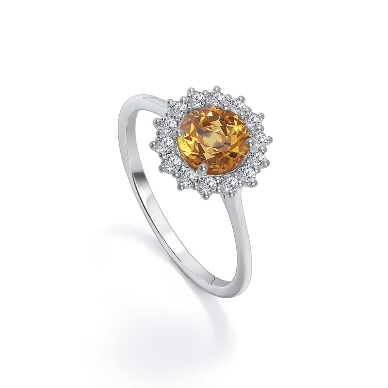 Golay anello citrino round 6x6 con contorno diamanti ACL118DICT-22080110033
