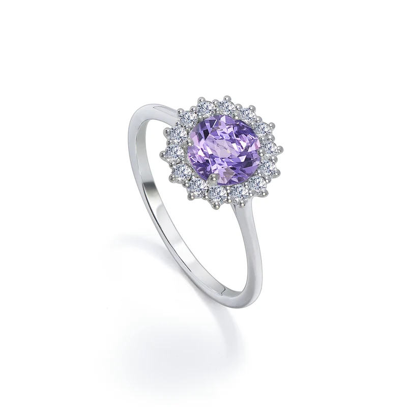 Golay anello ametista round 6x6 con contorno diamanti ACL118DIAME-22304110041