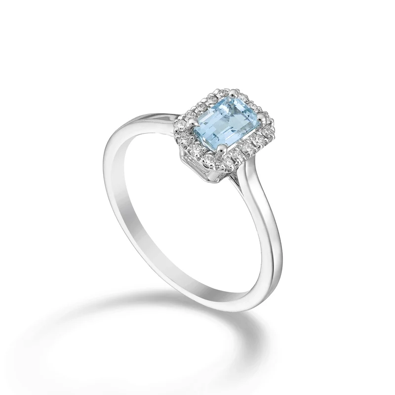 World Diamond Group anello acquamarina ott. 7x5 e diam., gambo liscio ACL072DIAQ3-26012110066