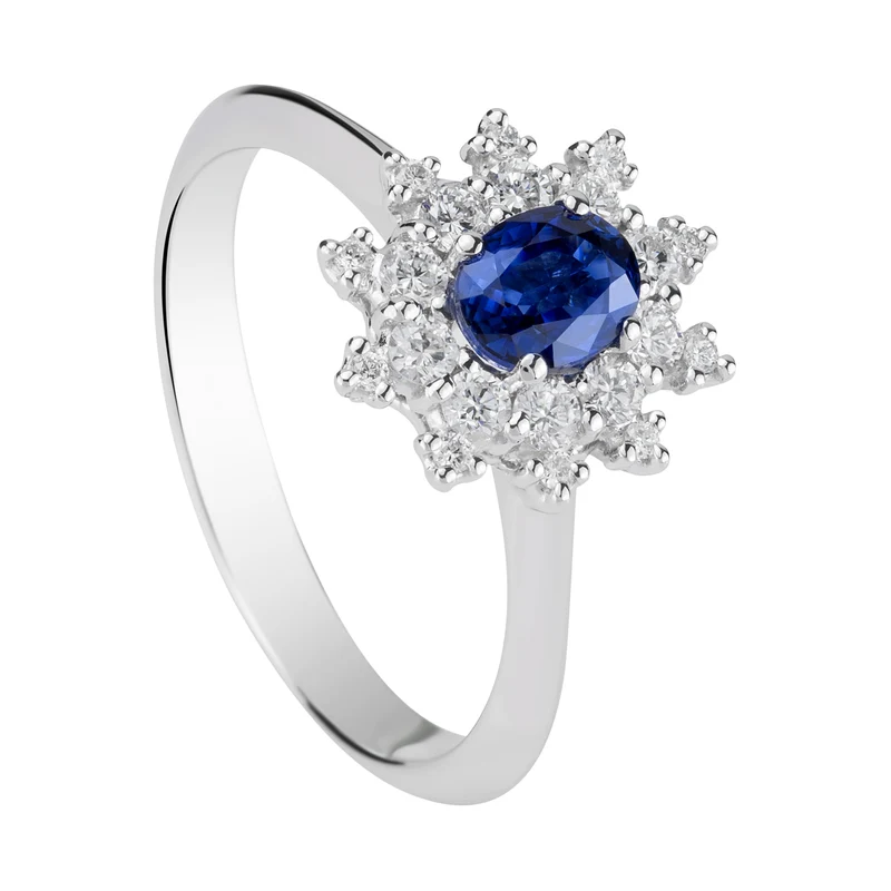 Golay anello margherita zaffiro 5x4 e contorno diamantii ACL070DIZB-18075110277