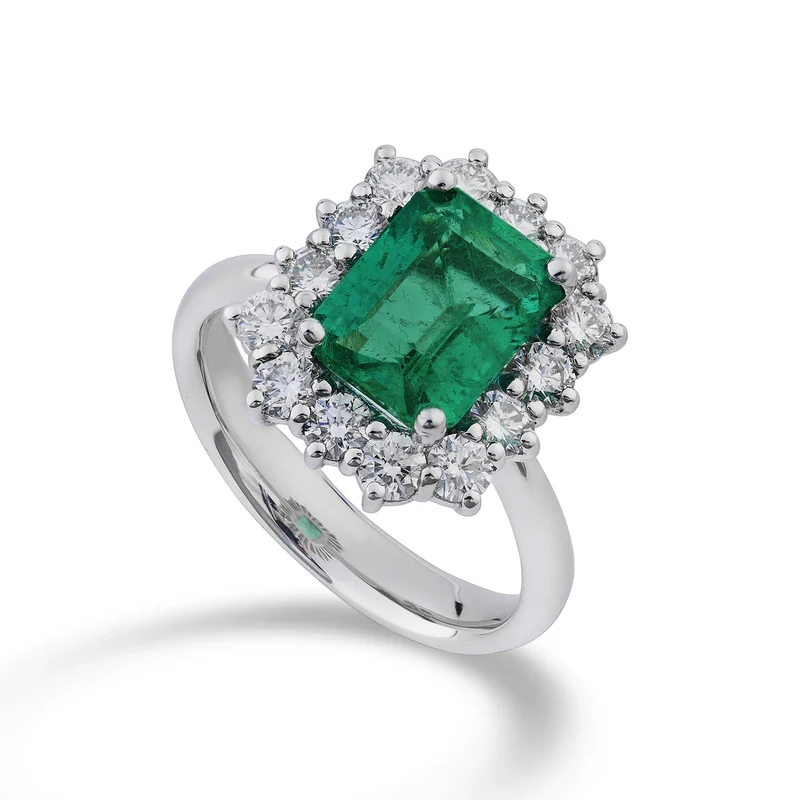 Golay anello con smeraldo ott.le 9x7-14 pietre contorno ACL058DISM79-24194110030