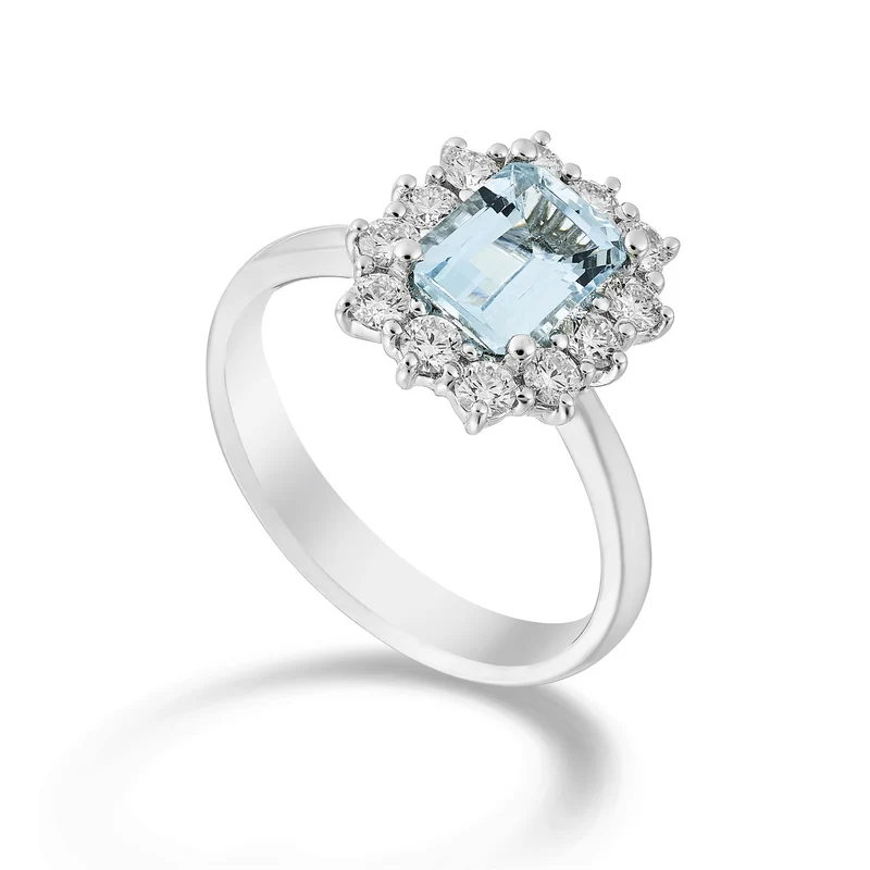 World Diamond Group anello con acquam. ott.le 9x7-12 pietre contorno ACL058DIAQ97-24197110020