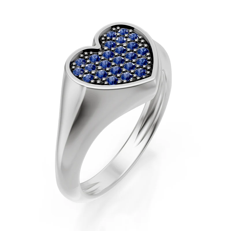 World Diamond Group anello mignolo cuore mis10 con zaffiri oro bianco ACH004ZBB