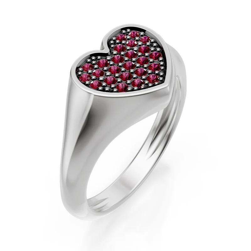 World Diamond Group anello mignolo cuore mis10 con rubini oro bianco ACH004RUB