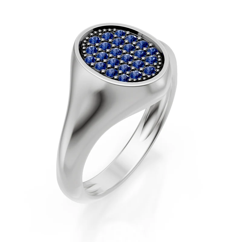 World Diamond Group anello mignolo ovale mis10 con zaffiri oro bianco ACH002ZBB