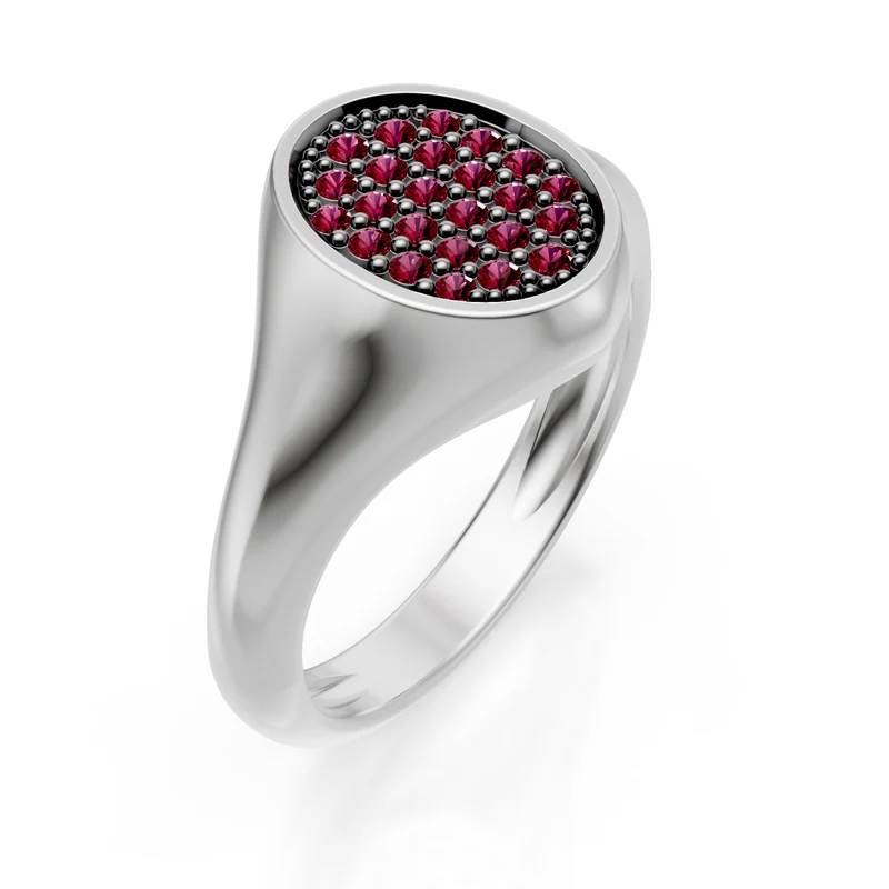 World Diamond Group anello mignolo ovale mis10 con rubini oro bianco ACH002RUB