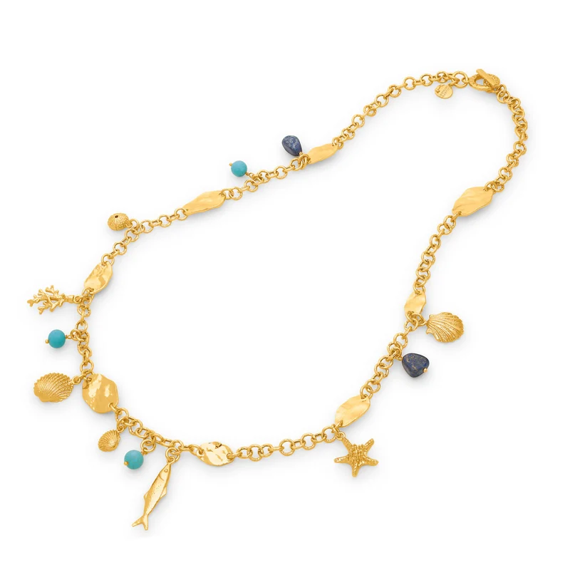 Giovanni Raspini collana lunga grand bleu Collana placcata oro 18 kt con lapislazzuli e aulite N0072