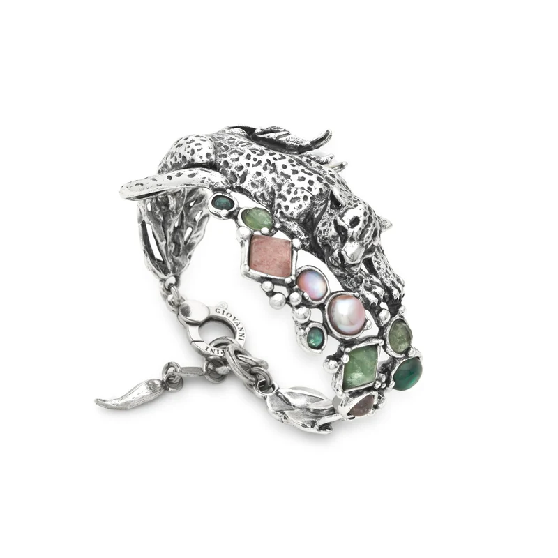 Giovanni Raspini bracciale leopardo jungle Bracciale in Argento 925, quarzo naturale, madreperla e perle 12629