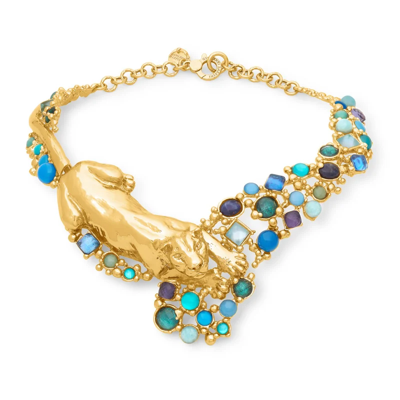 Giovanni Raspini collana panthère mirage bleu Collana placcata oro 18 kt, pietre naturali e gemme N0032