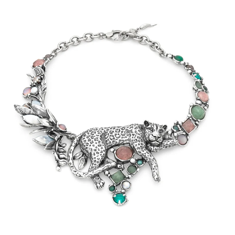 Giovanni Raspini collana leopardo jungle Collana in Argento 925, quarzo naturale, madreperla e perle 12627