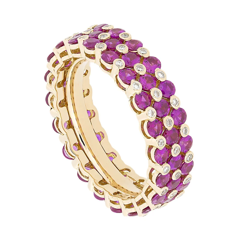 Golay veretta giro 3 file con diamanti e rubini AB2781RU-13344110026