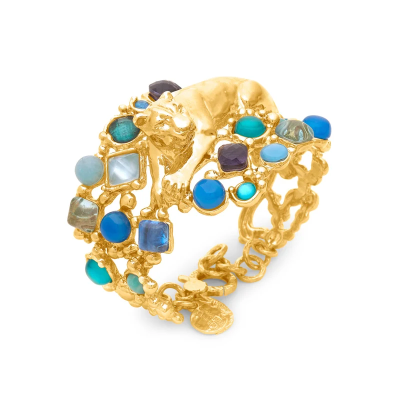 Giovanni Raspini bracciale panthère mirage bleu Bracciale placcato oro 18 kt, pietre naturali e gemme N0033