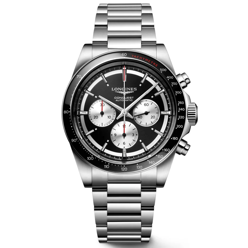 Longines orologio Conquest Chronograph 42mm nero automatico acciaio L3.835.4.52.6