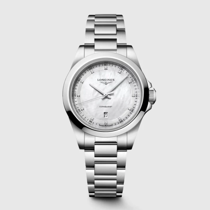 Longines orologio Conquest 30mm madreperla diamanti quarzo acciaio L3.350.4.87.6