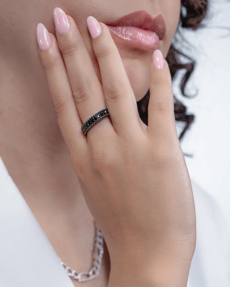 Comete Anello in Argento 925‰ rutenio con zirconi neri UAN133M24