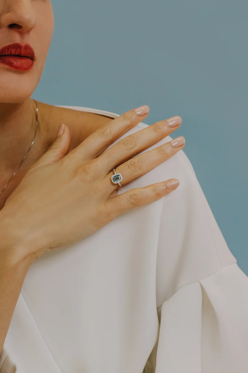 Comete Anello in Oro Diamanti e Acquamarina Ottagonale ANQ311