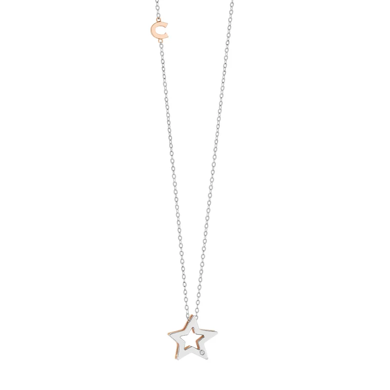 Comete Girocollo in Oro bianco e rosè con Diamante GLB1449