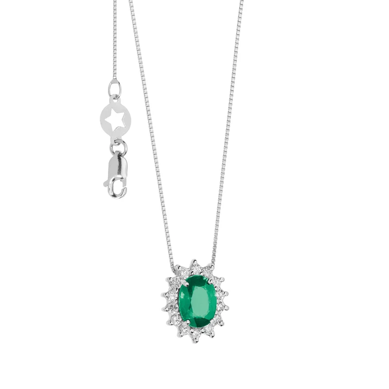 Comete Girocollo in Oro Diamanti e Smeraldo ovale GLB1566S3
