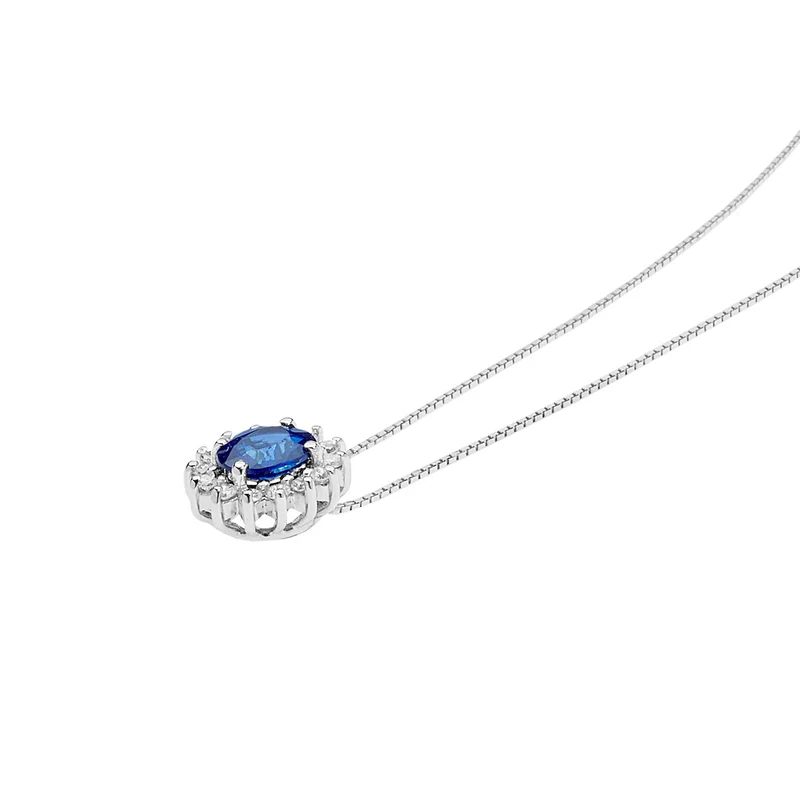 Comete Girocollo in Oro Diamanti e Zaffiro blu ovale GLB1567