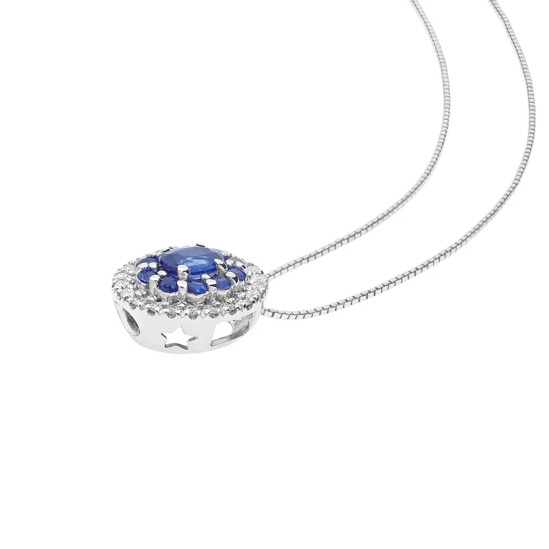 Comete Girocollo in Oro Diamanti e Zaffiri blu GLB1573