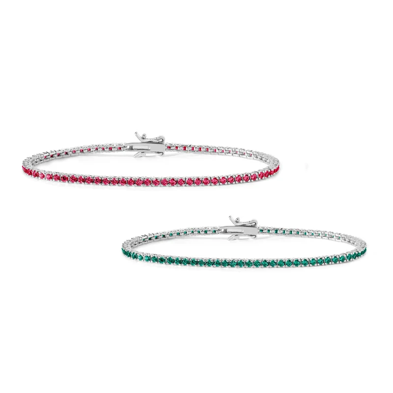 Comete Tennis in Argento e cristalli color rubino e smeraldo BRA172M16173M17