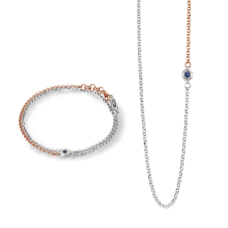 Comete Collana e Bracciale Bluestar in Argento lucido e rosè, zircone blu e bianco KIT7111044