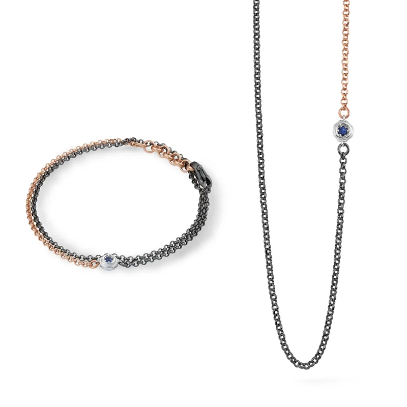 Comete Collana e Bracciale Bluestar in Argento rosè e brunito, zircone blu e bianco KIT7131046