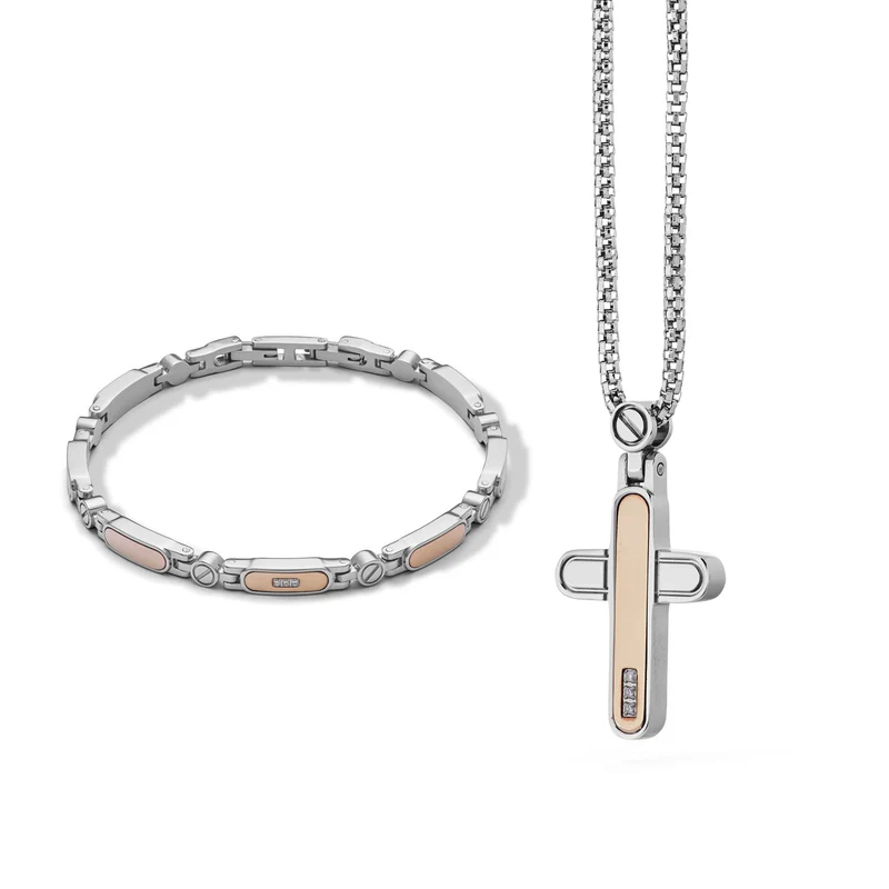Comete Collana e Bracciale Senior in Acciaio lucido, PVD rosè e Diamanti KIT7011009