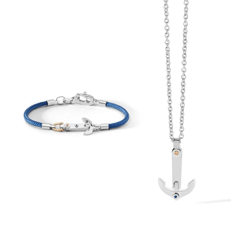 Comete Bracciale e Collana Deep Sea in acciaio e cristallo blu KIT618841