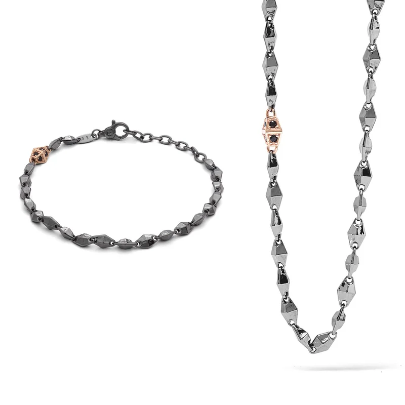 Comete Bracciale e Collana Royal in Argento rosè e brunito con zirconi KIT6991008