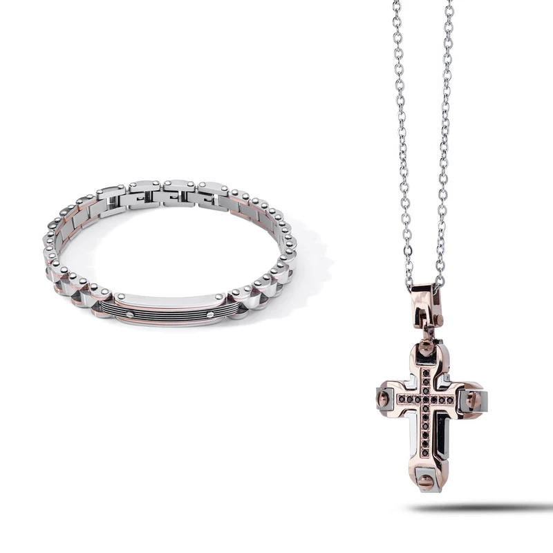 Comete Bracciale e Collana Costellation in Acciaio pvd rosa e Zirconi KIT7091027