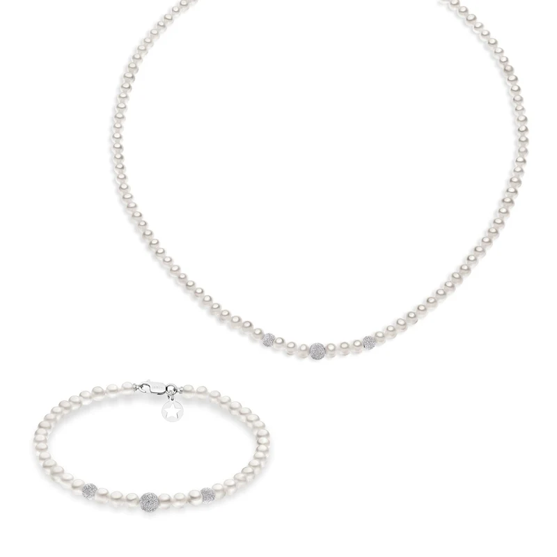 Comete Collana e Bracciale Filo Perle Acquadolce in Oro e sfere Diamantate KIT193193