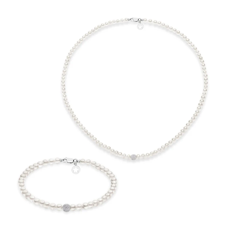 Comete Collana e Bracciale Filo Perle Acquadolce in Oro e sfera Diamantata KIT196196
