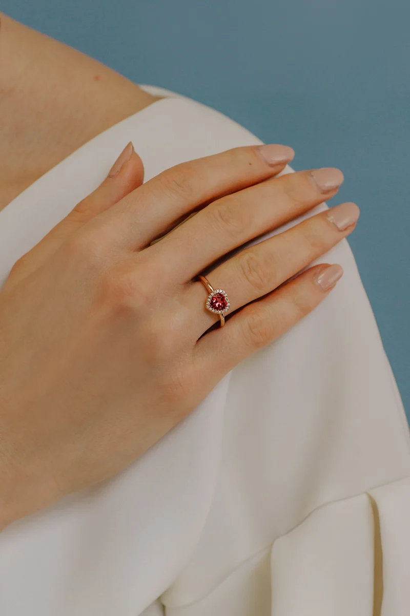 Comete Anello in Oro Diamanti e Topazio Rosa cuore ANB2592
