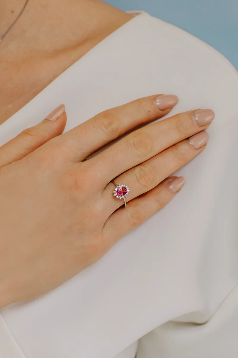 Comete Anello in Oro Diamanti e Topazio Rosa ovale ANB2593