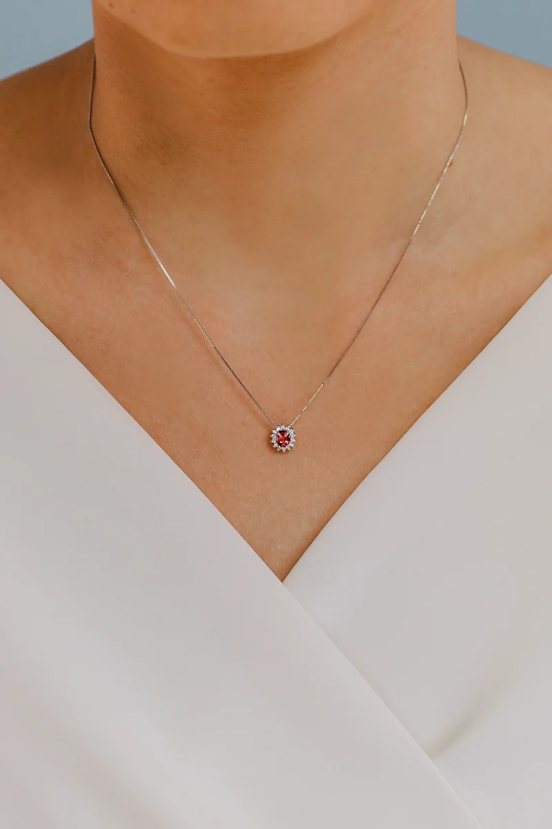 Comete Girocollo in Oro Diamanti e Topazio Rosa ovale GLB1581