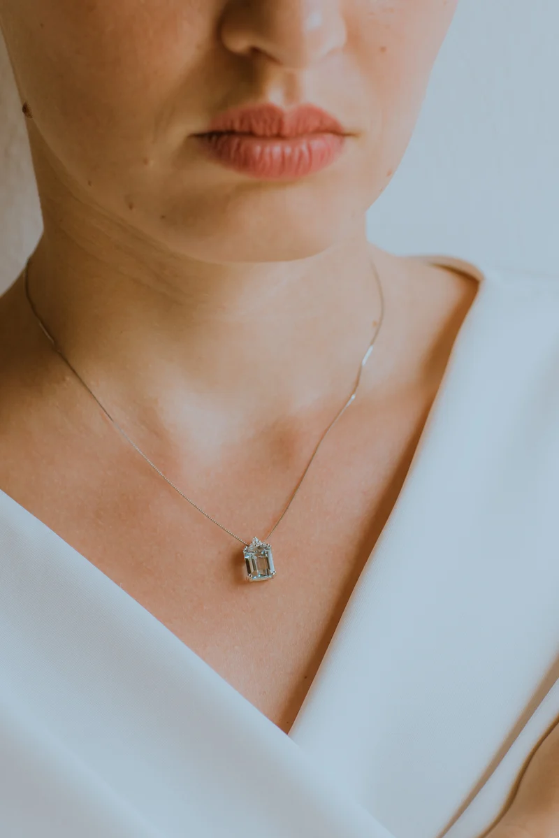 Comete Girocollo in Oro Diamanti e Acquamarina ottagonale GLQ301