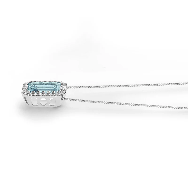 Comete Girocollo in Oro Diamanti e Acquamarina ottagonale GLQ303