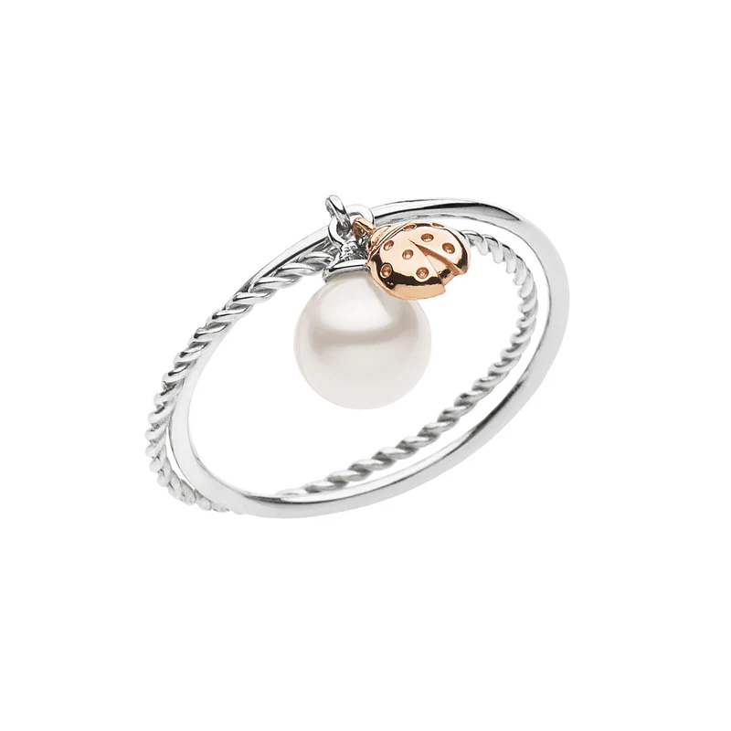 Comete Anello Perla e Coccinella in Oro rosa e bianco ANP364