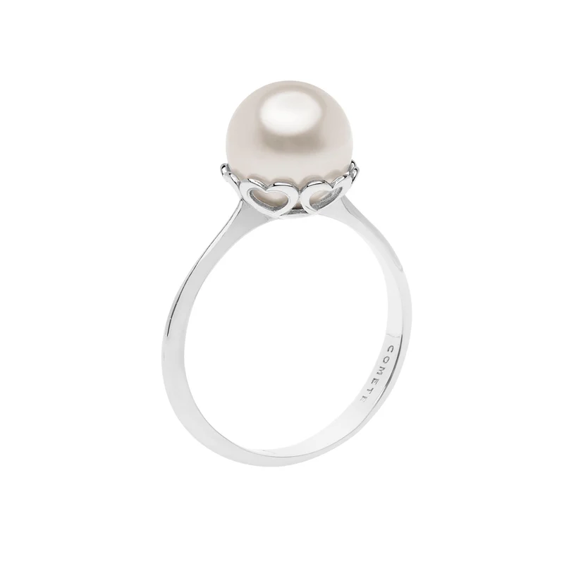 Comete Anello Perla e Cuori in Oro bianco ANP385