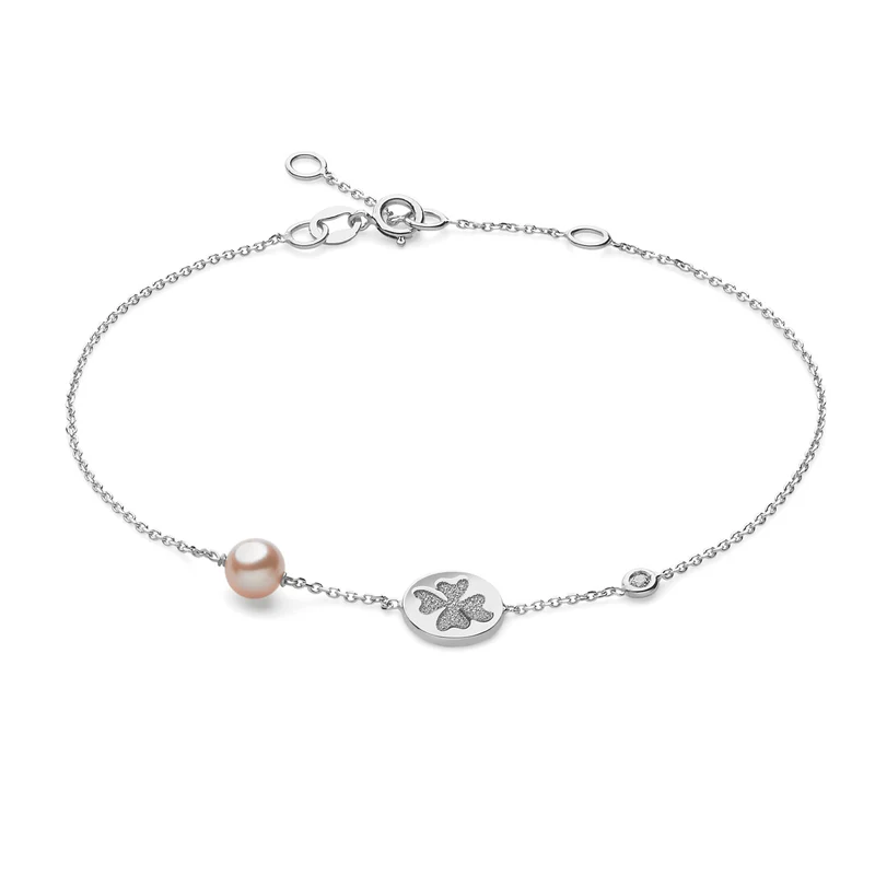 Comete Bracciale Quadrifoglio in Oro bianco con Diamanti e Perla BRP162