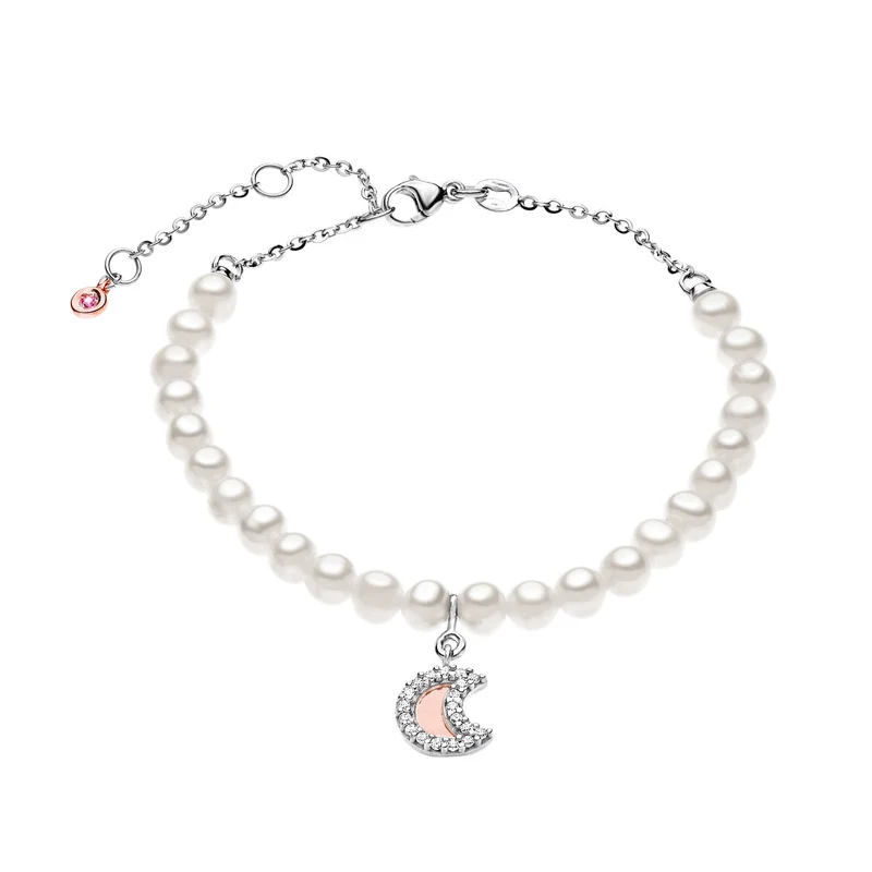 Comete Bracciale Perle in Oro bianco con Luna, Diamanti e Zaffiro rosa BRQ138
