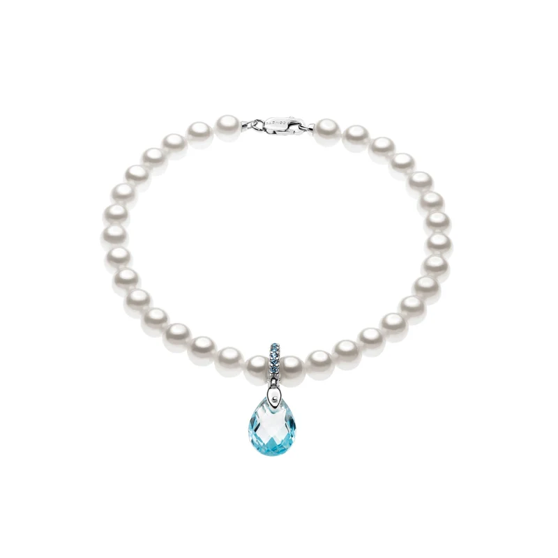 Comete Bracciale Perle in Oro bianco e Topazio briolet a goccia BRQ208