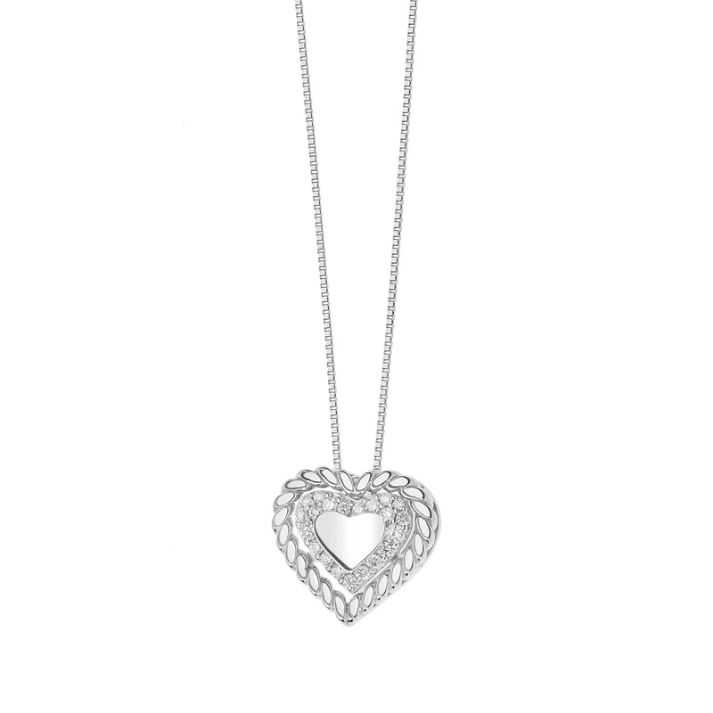 Comete Collana in Oro bianco con Cuore doppio e Diamanti GLB1367