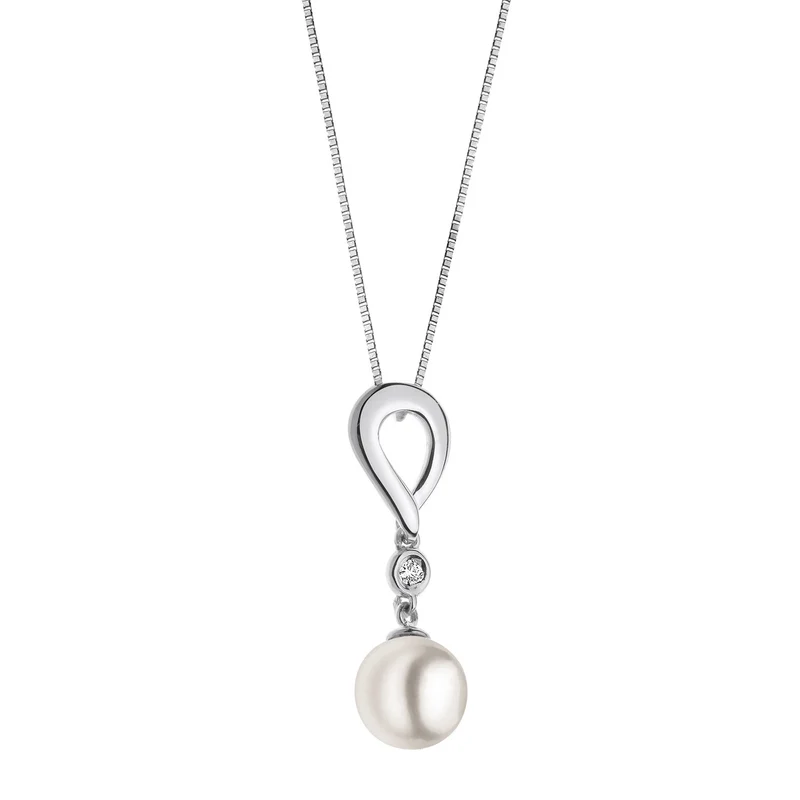 Comete Collana in Oro bianco con Perla e Diamante GLP404