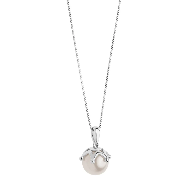 Comete Collana in Oro bianco con Perla e Corona GLP555