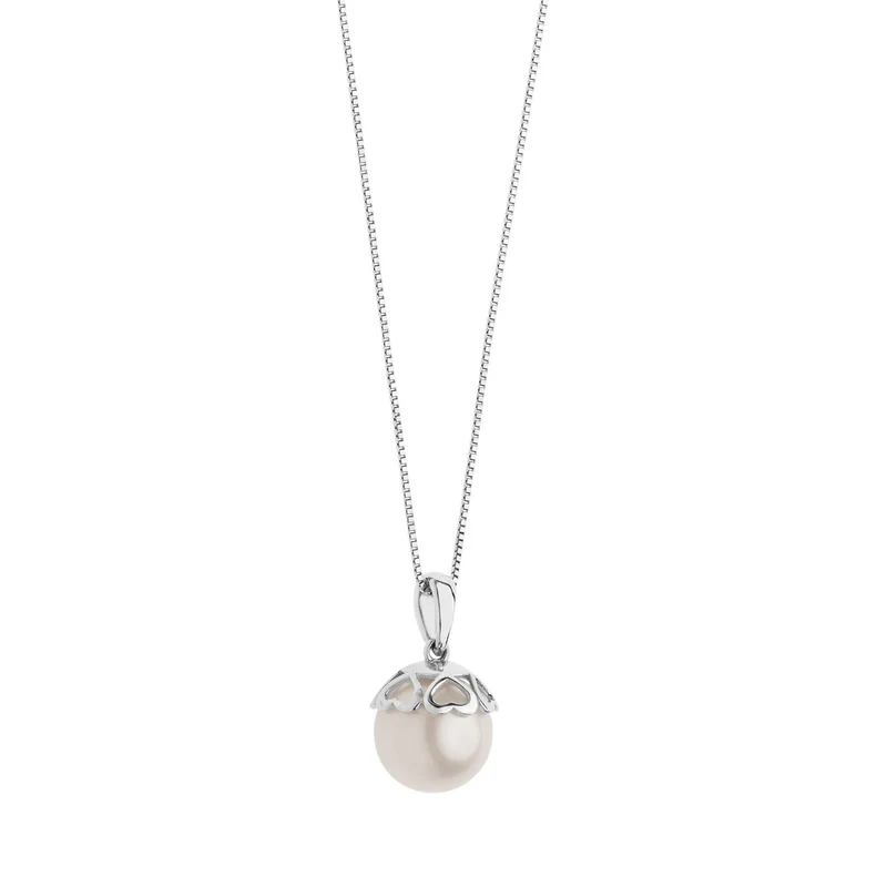 Comete Collana in Oro bianco con Perla e Cuori GLP556